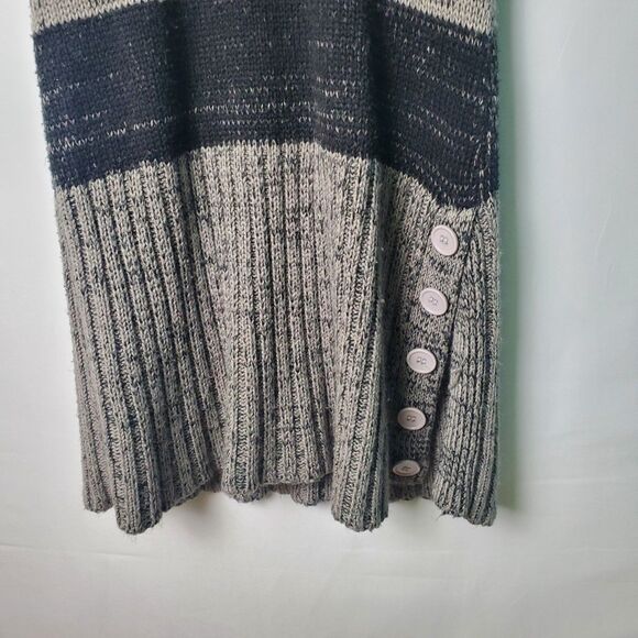 Y2K Black Gray Striped Knit Cowl Neck Mini Dress Size Large - Picture 3 of 7